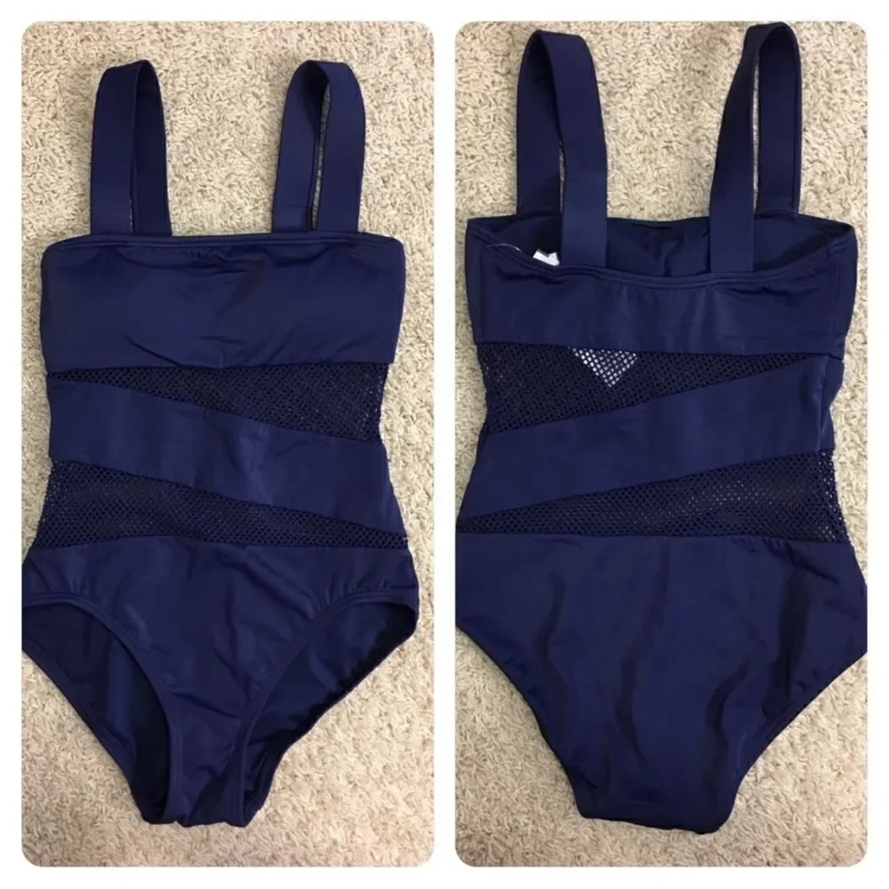 NWT DKNY 'Mesh Splice' Maillot One Piece Swimsuit 14 - Picture 2 of 4